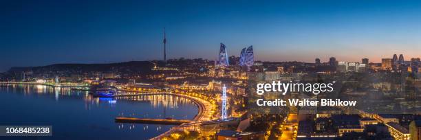 azerbaijan, baku, high angle city skyline - baku skyline stock pictures, royalty-free photos & images