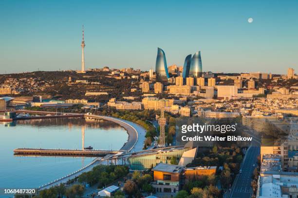 azerbaijan, baku, high angle city skyline - baku stock pictures, royalty-free photos & images
