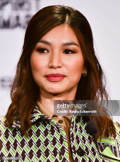 Actor Gemma Chan speaks onstage at the 2019 Film Independent Spirit Awards Nomination Press Conference at W Hollywood on November 16, 2018 in...