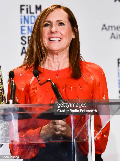 Actor Molly Shannon speaks onstage at the 2019 Film Independent Spirit Awards Nomination Press Conference at W Hollywood on November 16, 2018 in...