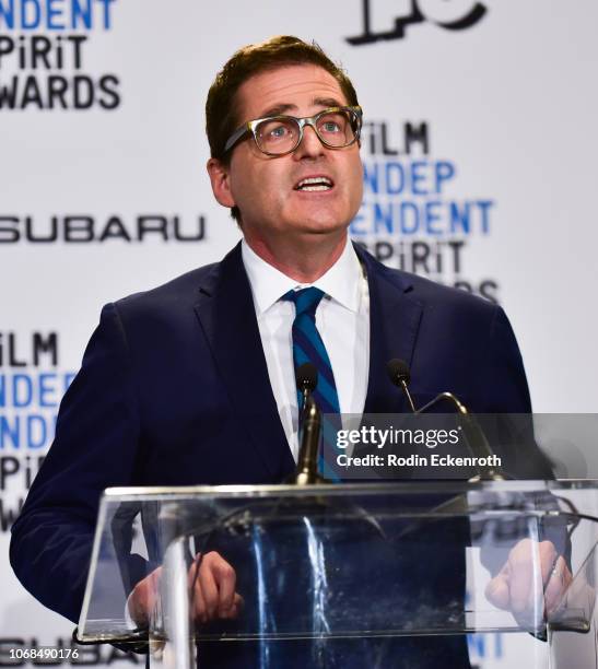 President of Film Independent Josh Welsh speaks onstage at the 2019 Film Independent Spirit Awards Nomination Press Conference at W Hollywood on...