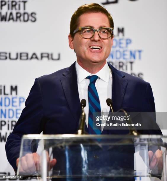 President of Film Independent Josh Welsh speaks onstage at the 2019 Film Independent Spirit Awards Nomination Press Conference at W Hollywood on...