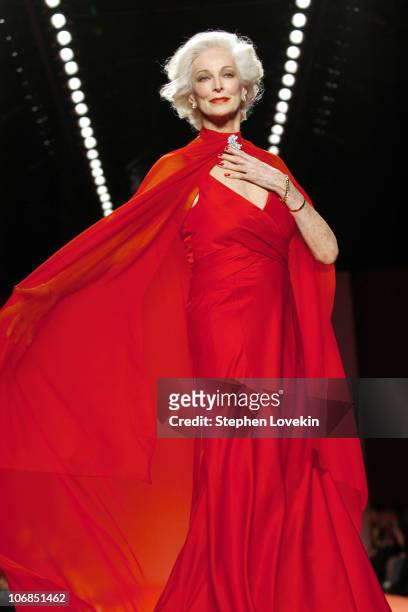 Carmen Dell'Orefice during Olympus Fashion Week Fall 2005 - Heart Truth Red Dress Collection - Backstage and Runway at The Tent, Bryant Park in New...