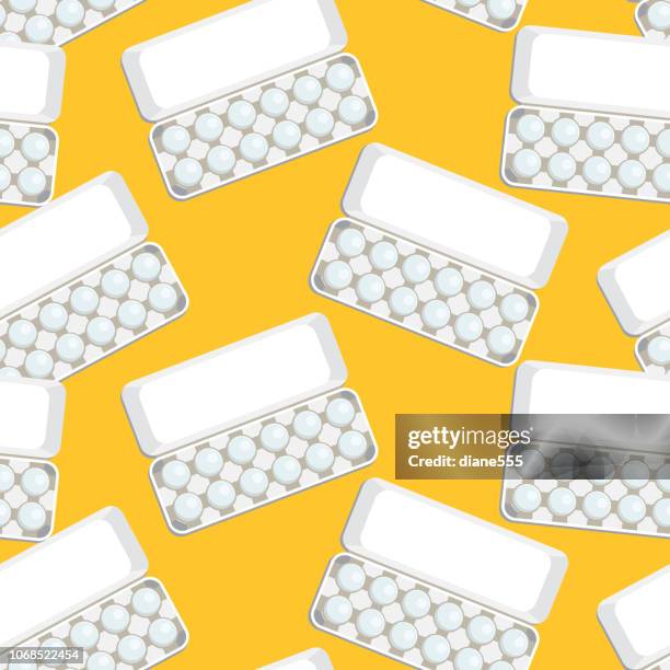 eggs carton seamless background repeating pattern - dozen stock illustrations