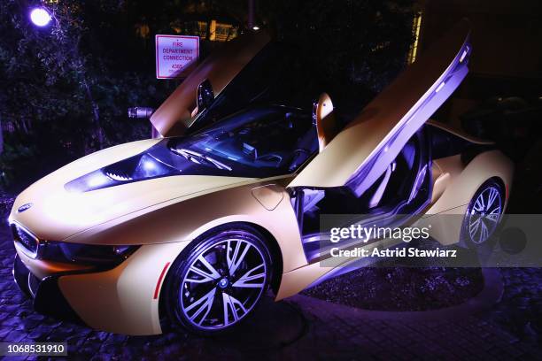 General view of the BMW i8 at the BMW i & Soho House Art Talk with Brian Bess and Jamal Cyrus and Andras Szanto during Art Basel Miami Beach 2018 at...