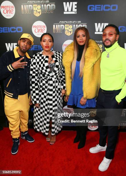 Growing up Hip Hop cast members Jojo Simmons, Angela Simmons, Vanessa Simmons, and Romeo Miller attend the "Growing Up Hip Hop" season 4 party on...