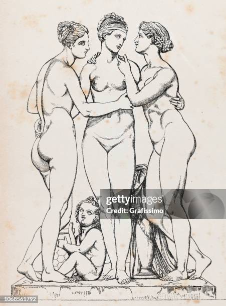 three graces or charites roman mythology - woman statue stock illustrations