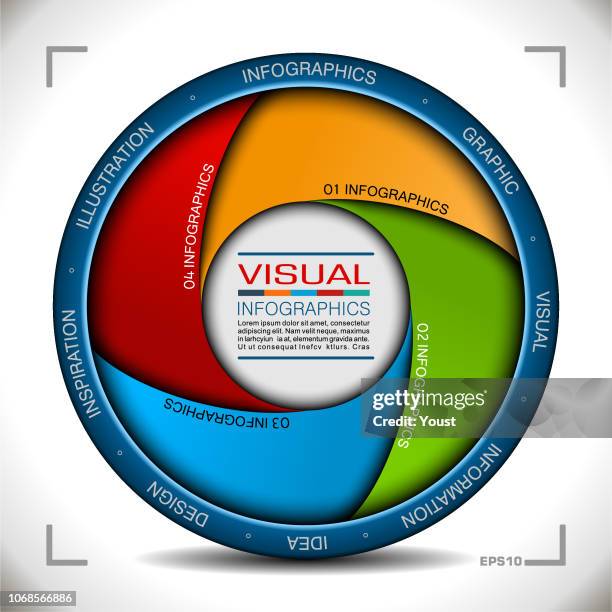 ilustraciones, imágenes clip art, dibujos animados e iconos de stock de infografía en estilo de apertura de cámara - camara lente