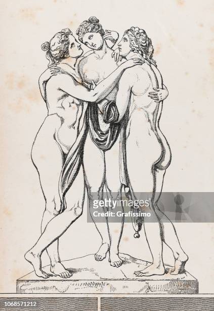 drei grazien oder charites römische mythologie - drei grazien stock-grafiken, -clipart, -cartoons und -symbole