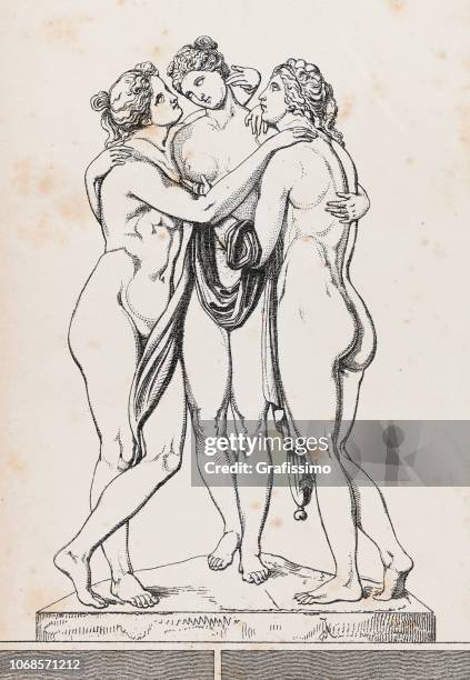 three graces or charites roman mythology - aphrodite stock illustrations