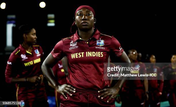 Stafanie Taylor of West Indies waits to lead her team out during the ICC Women's World T20 2018 match between West Indies and Sri Lanka at Darren...