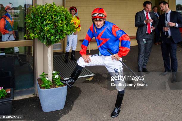 Jockey Corey Brown stands outside the Jockey's weighing room during Sydney racing at Warwick Farm on December 5, 2018 in Sydney, Australia.