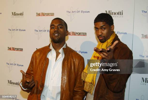 Kanye West and Fonzworth Bentley during The Art of Elysium Presents Russel Young "fame, shame and the realm of possibility" Hosted by Balthazar Getty...