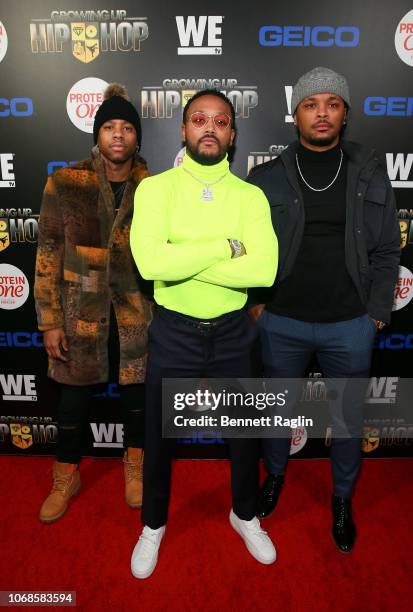 Decarlo, Romeo Miller and Marley Price attends the Growing Up Hip Hop season 4 party on December 4, 2018 in New York City.