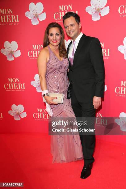 Julia Dahmen and her husband Carlo Fiorito during the Mon Cheri Barbara Tag at Alte Bayerische Staatsbank on December 4, 2018 in Munich, Germany.