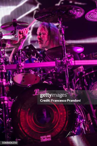 Jukka Nevalainen of Nightwish performs on stage at Mediolanumforum on December 4, 2018 in Milan, Italy.