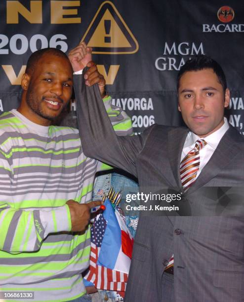 Bernard Hopkins and Oscar De La Hoya during Oscar De La Hoya And Ricardo Mayorga Press Conference For World Super Welterweight Championship - March...