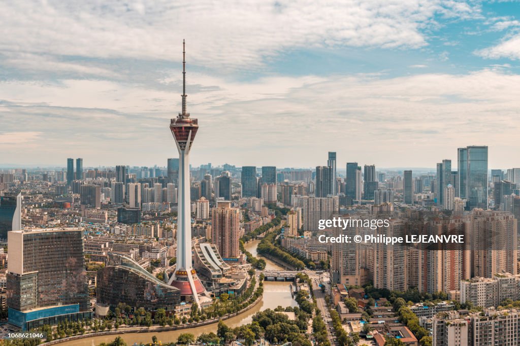 Chengdu skyline aerial view