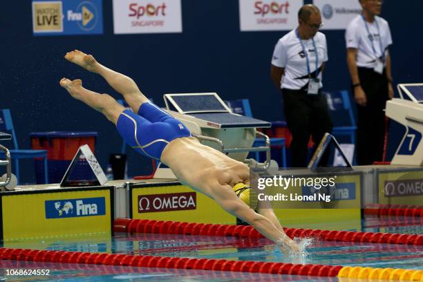 Mack Horton of Australia during the Men's 200m Freestyle Heats on day three of the FINA Swimming World Cup at OCBC Aquatic Centre on November 17,...