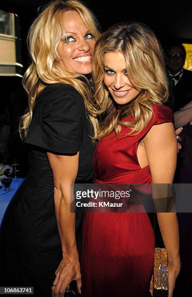Pamela Anderson and Carmen Electra during 14th Annual Elton John AIDS Foundation Oscar Party Co-hosted by Audi, Chopard and VH1 - Inside at Pacific...