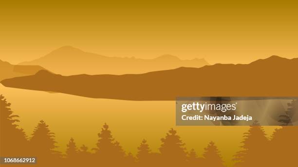 ilustrações de stock, clip art, desenhos animados e ícones de digital landscape vector illustration mountains, rivers, sky - nepal