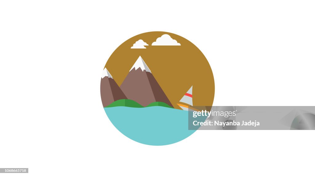 Digital Landscape vector illustration mountains, rivers, sky