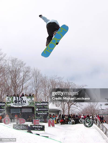 Pat Moore -Halfpipe Finals, March 18th during 24th Annual Burton US Open Snowboarding Championships at Stratton Mountain in Stratton, Vermont, United...