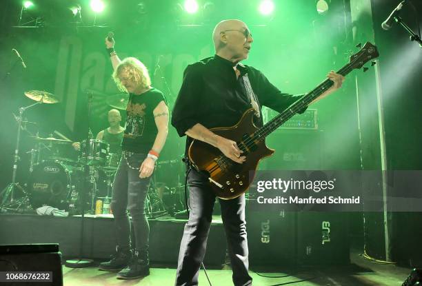 Carl Sentance and Pete Agnew of Nazareth perform on stage during the 50th Anniversary Tour at Szene Wien on December 4, 2018 in Vienna, Austria.