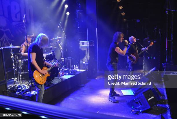 Lee Agnew, Jimmy Murrison, Carl Sentance and Pete Agnew of Nazareth perform on stage during the 50th Anniversary Tour at Szene Wien on December 4,...