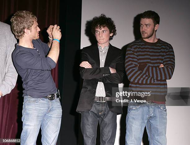 Ben Foster, Anton Yelchin, and Justin Timberlake during 2006 Sundance Film Festival - "Alpha Dog" Premiere - Inside at The Eccles in Park City, Utah,...