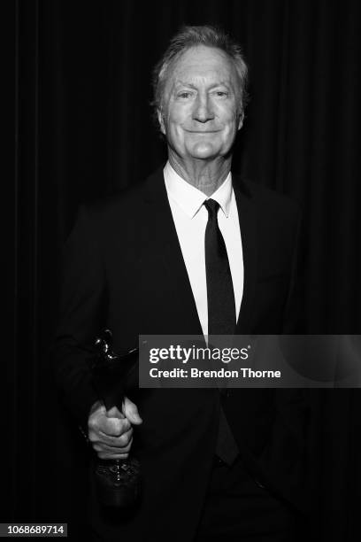 Bryan Brown poses with an AACTA Award for the Longford Lyell Award backstage during the 2018 AACTA Awards Presented by Foxtel at The Star on December...