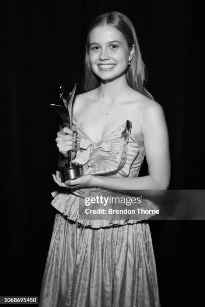 Angourie Rice poses with an AACTA Award for Best Lead Actress for Ladies in Black backstage during the 2018 AACTA Awards Presented by Foxtel at The...