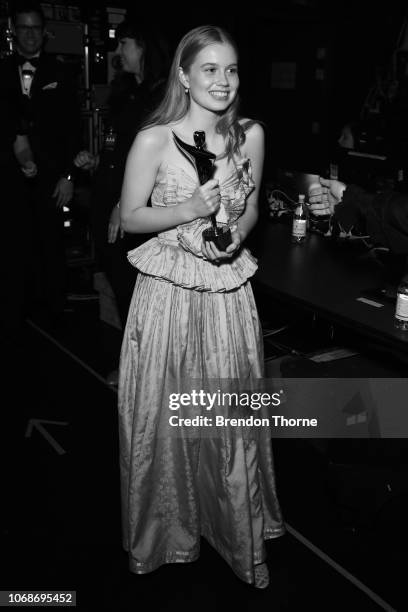 Angourie Rice poses with an AACTA Award for Best Lead Actress for Ladies in Black backstage during the 2018 AACTA Awards Presented by Foxtel at The...