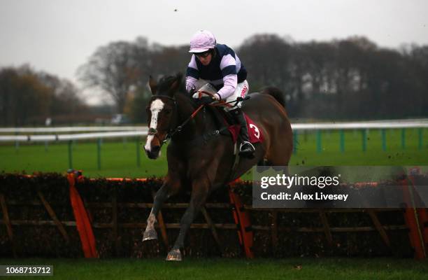 The Big Bite ridden by Noel Fehily clears the last fence on their way to victory in The Watch Racing UK In Stunning HD 'Introductory' Hurdle Race at...