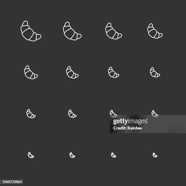 croissant icons - white multi scale line - complex carbohydrates stock illustrations