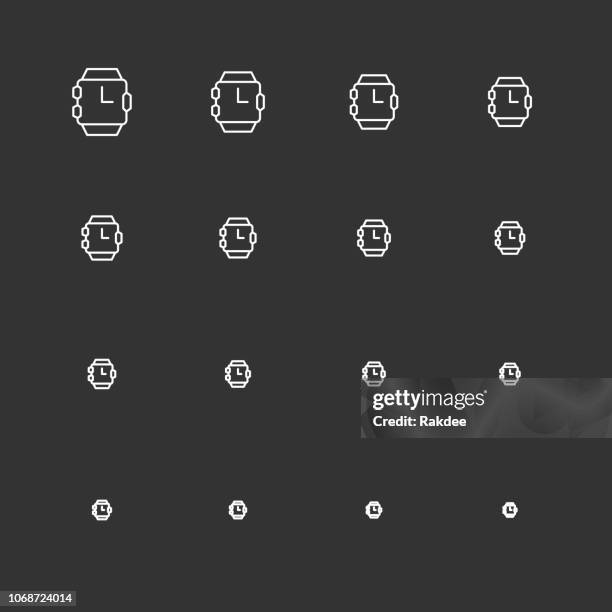 wristwatch icons - white multi scale line series - activity tracker stock illustrations