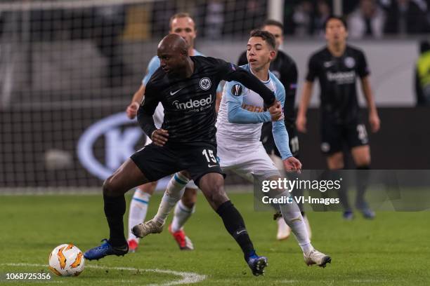 Jetro Willems of Eintracht Frankfurt, Maxime Lopez of Olympique Marseille during the UEFA Europa League group H match between Eintracht Frankfurt and...