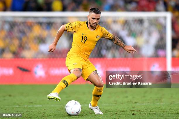 Josh Risdon of Australia in action during the international friendly match between the Australian Socceroos and Korea Republic at Suncorp Stadium on...