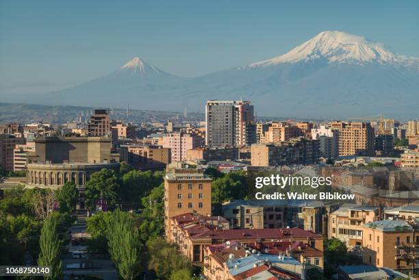 armenia, yerevan, the cascade, high angle view of the city and mt. ararat - the capital of the armenian city stock pictures, royalty-free photos & images