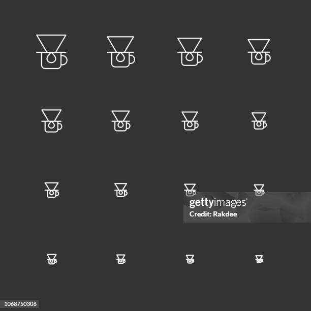 coffee drip icons - white multi scale line series - old coffee machine stock illustrations