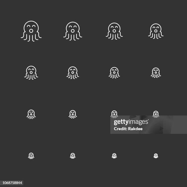 octopus icons - white multi scale line series - giant octopus stock illustrations