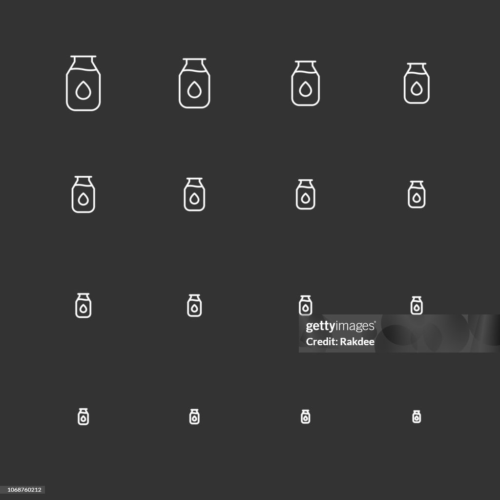 Milk Bottle Icons - White Multi Scale Line Series