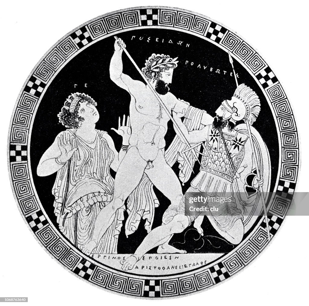 Poseidon fights against the giant Polybotes