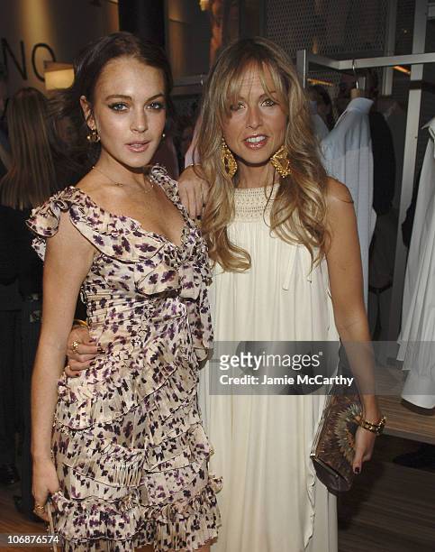 Lindsay Lohan and Rachel Zoe during Prada Celebrates The Opening of The "Waist Down - Skirts by Miuccia Prada" Exhibition - Arrivals at Prada Soho...