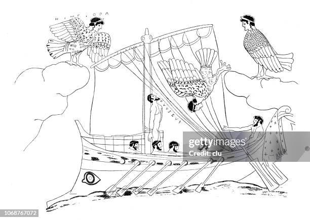 odysseus and the sirens - odysseus sirens stock illustrations