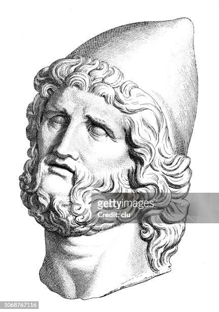 odysseus - marble head - greek people stock illustrations
