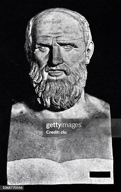 bust of hippocrates, greek physician - bust sculpture stock illustrations