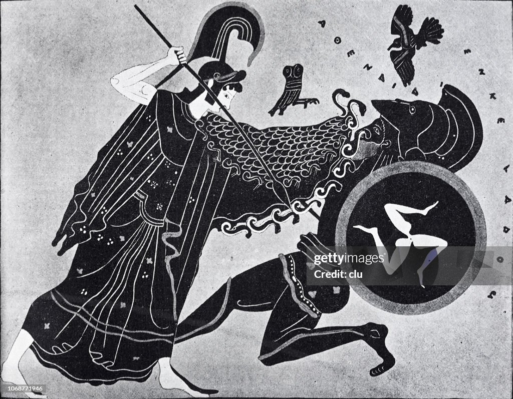 Athena fights the giant Enceladus