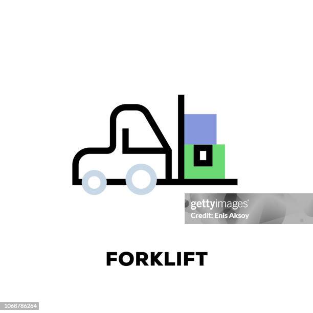 forklift line icon - loading crates stock illustrations