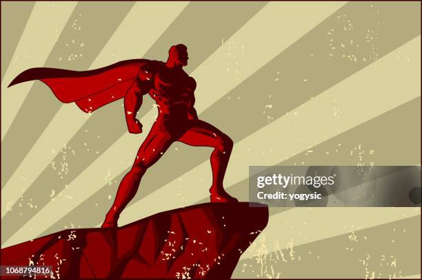 stockillustraties, clipart, cartoons en iconen met vector retro superheld poster - heroic style